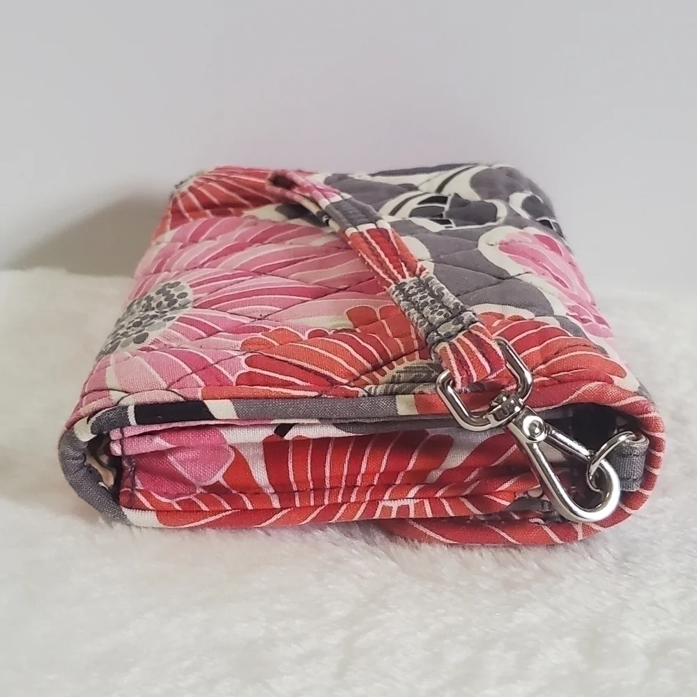 Vera Bradley Retired Cheery Blossoms Floral Pink Orange Gray Wristlet Wallet